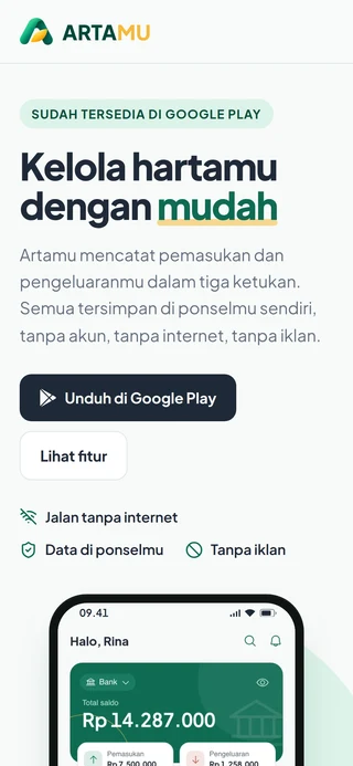Website artamu.web.id dibuka di HP